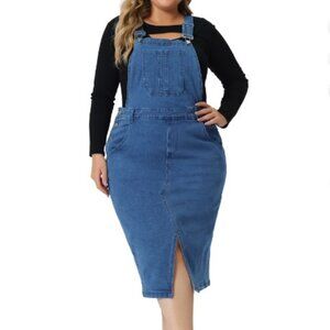 Agnes Orinda Women's Plus Size Overall Knee Slit Hem Denim Dress - NWT